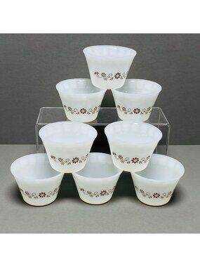 8 Termocrisa Dynaware Milk Glass Custard Ramekin Cups Brown Floral  Mexico
